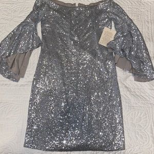 Boston Proper silver sequined off shoulder dress